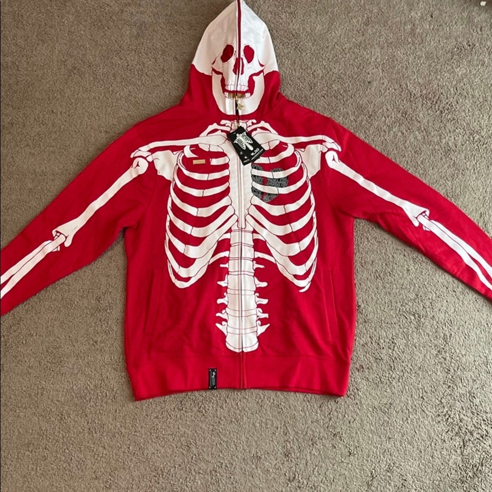 LRG “Dead Serious” Skeleton Hoodie RED XL